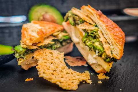 A flaky breakfast sandwich made with care